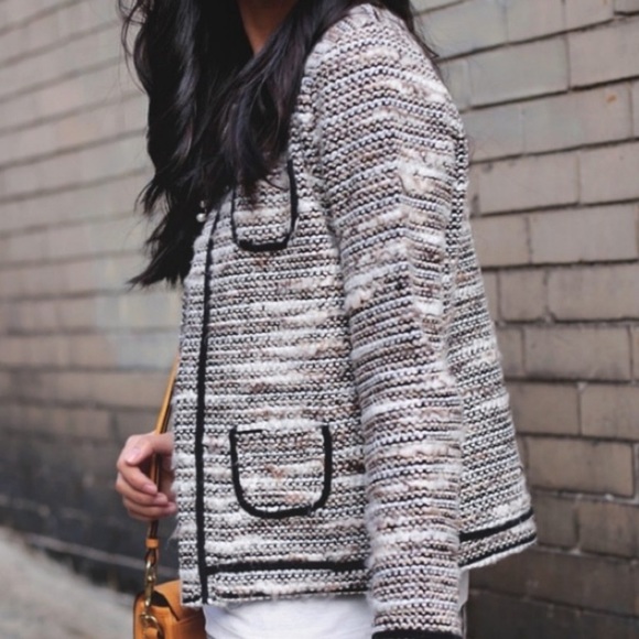 Loft Tipped Tweed Metallic Open Blazer Pocket XS - Picture 4 of 9